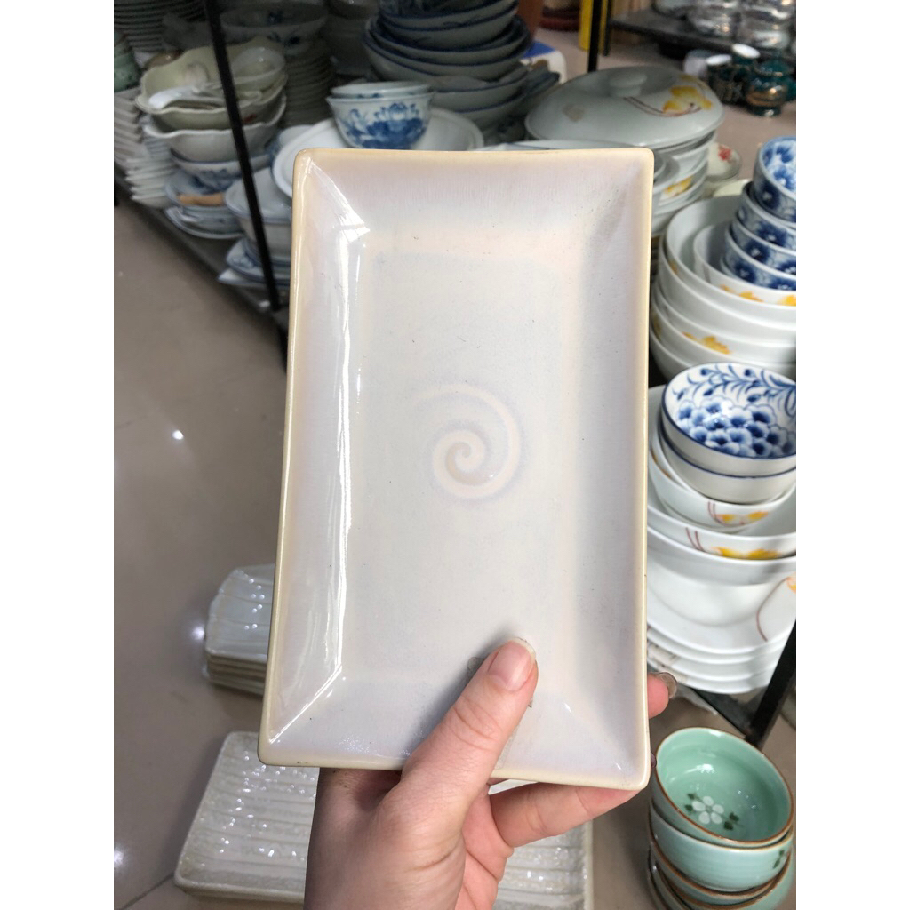 Khay chữ nhật men sữa 20x12