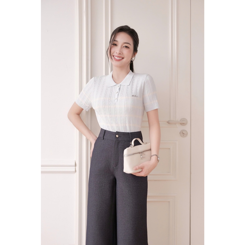 (𝐓𝐡𝐞 𝐔𝐩𝐰𝐢𝐧𝐝 𝐊𝐢𝐭𝐞) Áo len kẻ dệt kim cộc tay vằn thừng, chất liệu co dãn nhẹ, thoáng mát thời trang nữ Calie AKDK247 | BigBuy360 - bigbuy360.vn