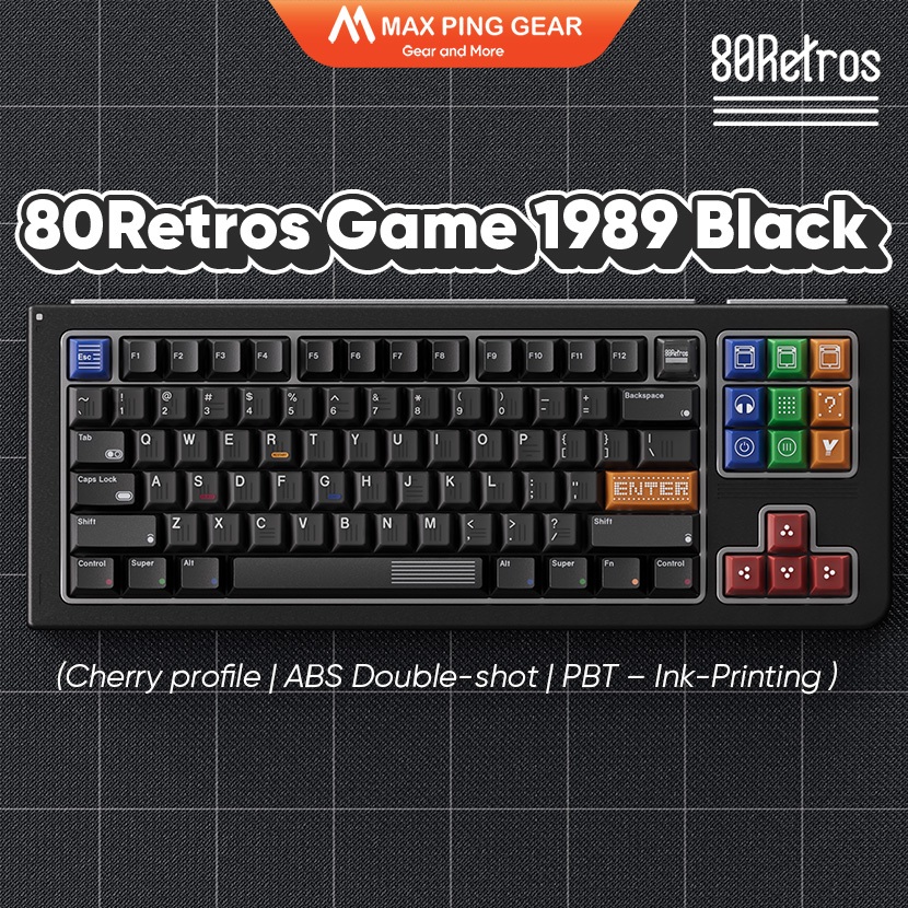 [HỎA TỐC] Keycap Set 80Retros Game 1989 Black (Cherry profile | ABS | PBT | Ink-Printing )- Maxpingg