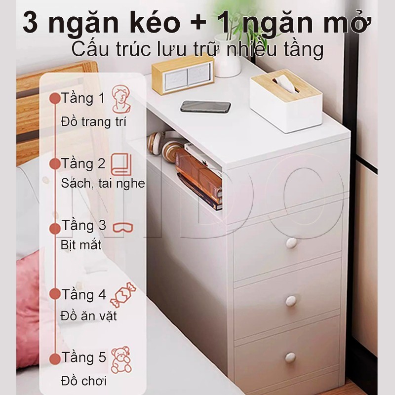Nido Tủ Đầu Giường Gỗ MDF 2 Ngăn Kéo Cao Cấp, Kệ Táp Đầu Giường Tiết Kiệm Diện Tích | BigBuy360 - bigbuy360.vn