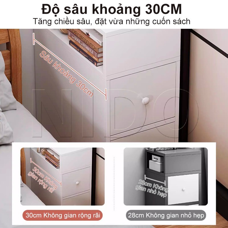 Nido Tủ Đầu Giường Gỗ MDF 2 Ngăn Kéo Cao Cấp, Kệ Táp Đầu Giường Tiết Kiệm Diện Tích | BigBuy360 - bigbuy360.vn