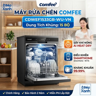 CDWEF1533GB-WU-VN | Máy Rửa Chén Comfee CDWEF1533GB-WU-VN – 15 Bộ – Sấy Khí Nóng AI Heat Dry – Điều Khiển SmartHome
