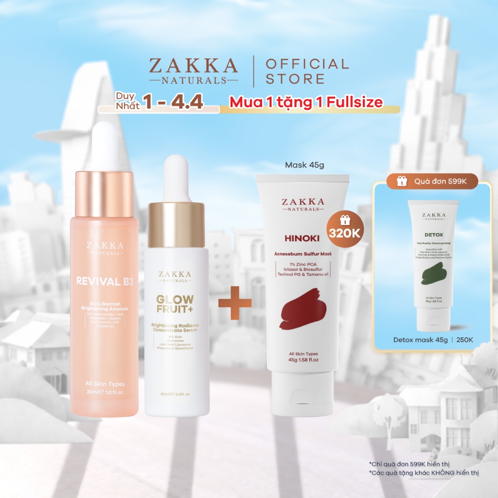 Bộ Đôi Zakka Naturals Serum Vitamin C GlowFruit+ 20ml và Serum B3 30ml Hỗ Trợ Làm Đều Màu Và Sáng Da