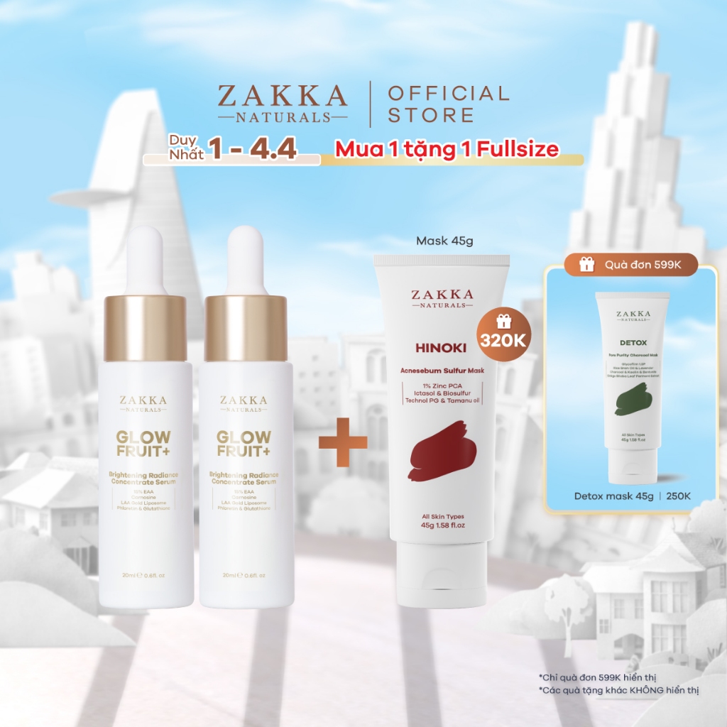Combo 2 Serum Vitamin C Zakka Naturals GlowFruit+ Brightening Radiance Concentrate 20ml