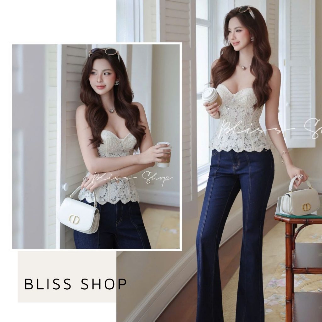 [Thiết Kế Cao Cấp] Áo Ren Cúp Ngực Đính Kim Sa Sang Trọng Tôn Dáng Quyến Rũ Bliss Shop - A819