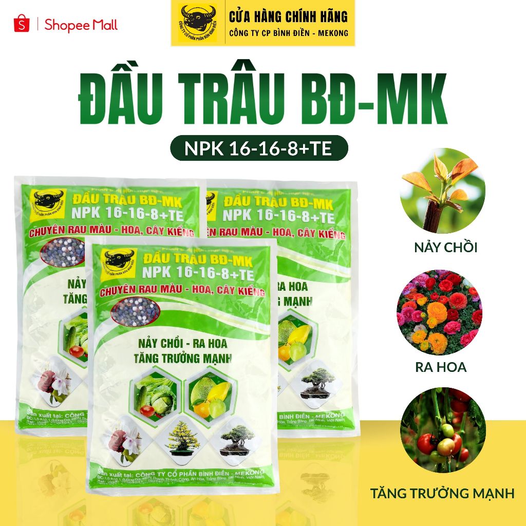 Phân bón Đầu Trâu Bình Điền - Mekong BĐ-MK NPK 16-16-8+Te (1kg)