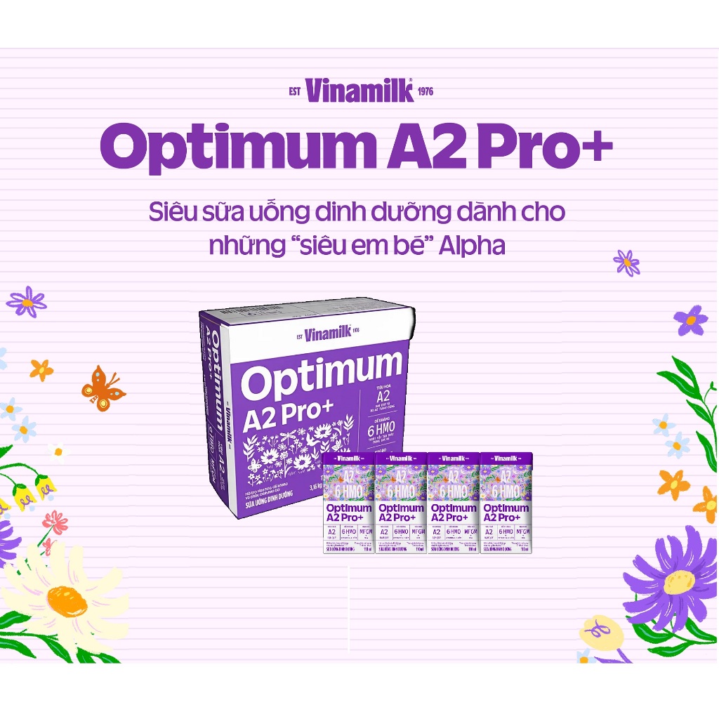 Thùng 24 Hộp Sữa Bột Pha Sẵn Vinamilk Optimum A2 Pro+ 110 ml (Date t9/2026)