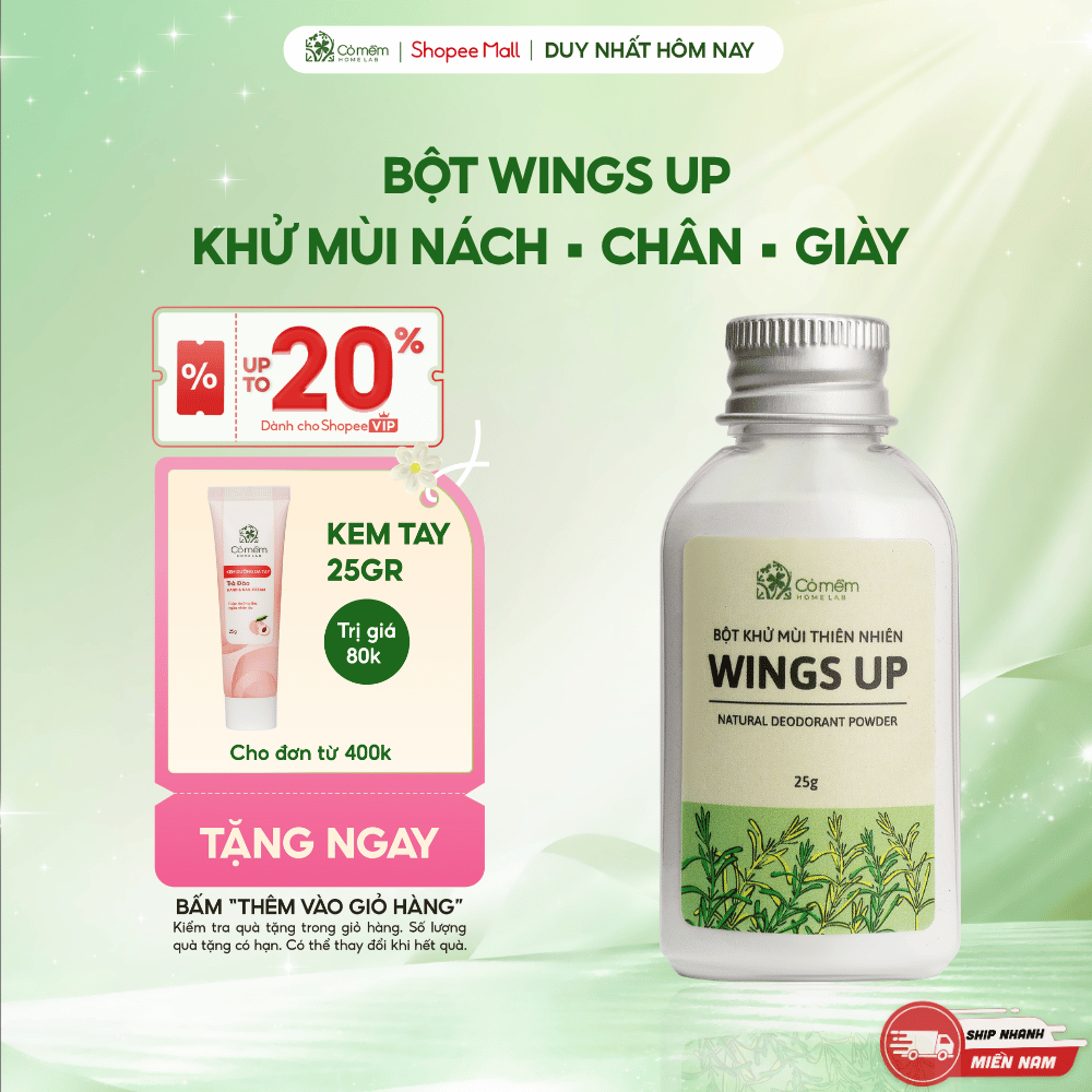 Bột Khử Mùi Wings Up Khử Mùi Hôi Chân Hôi Nách Giảm Tiết Mồ Hôi Hôi Cỏ Mềm 25g