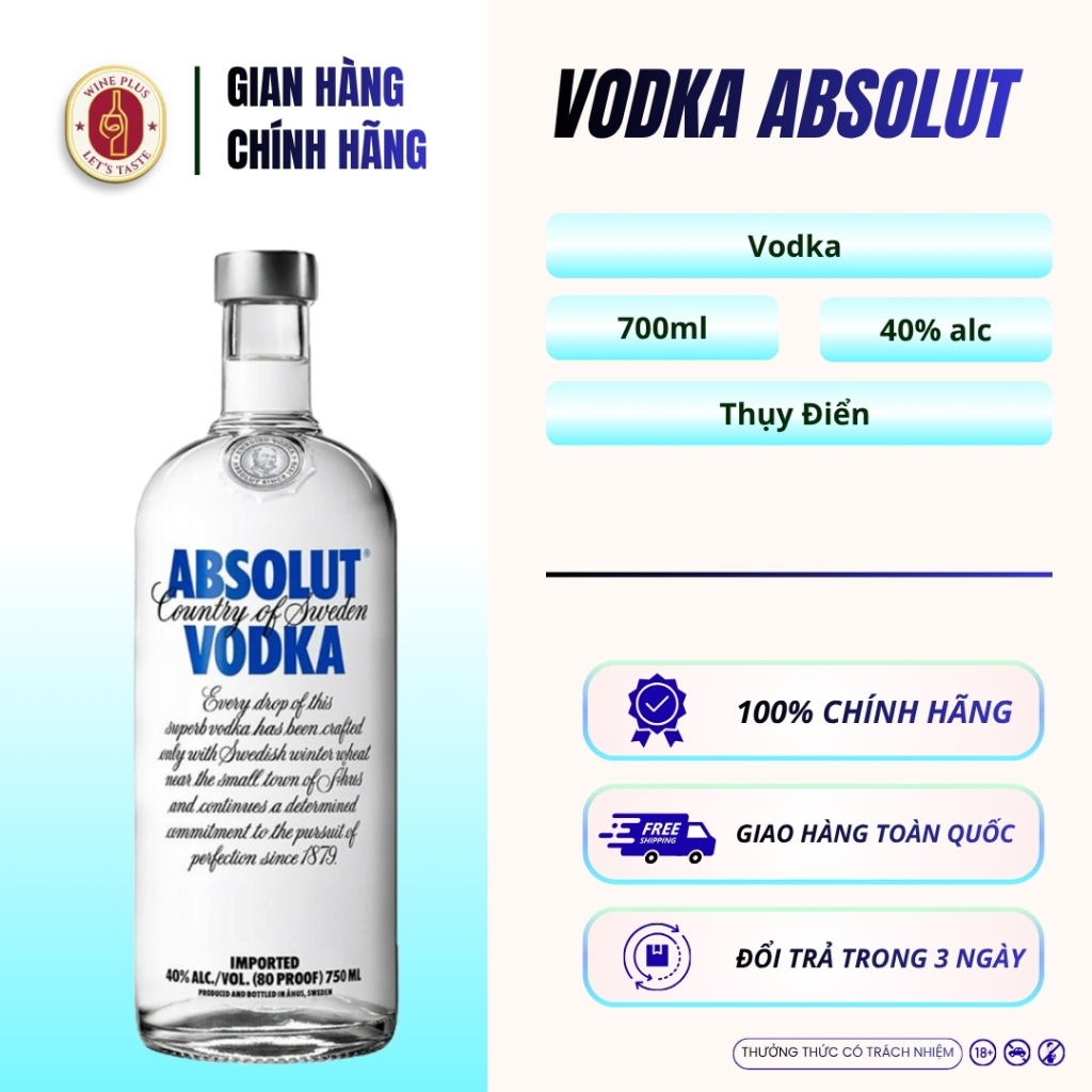 [Chính hãng] Vodka Absolut 700ml | Wine Plus Việt Nam