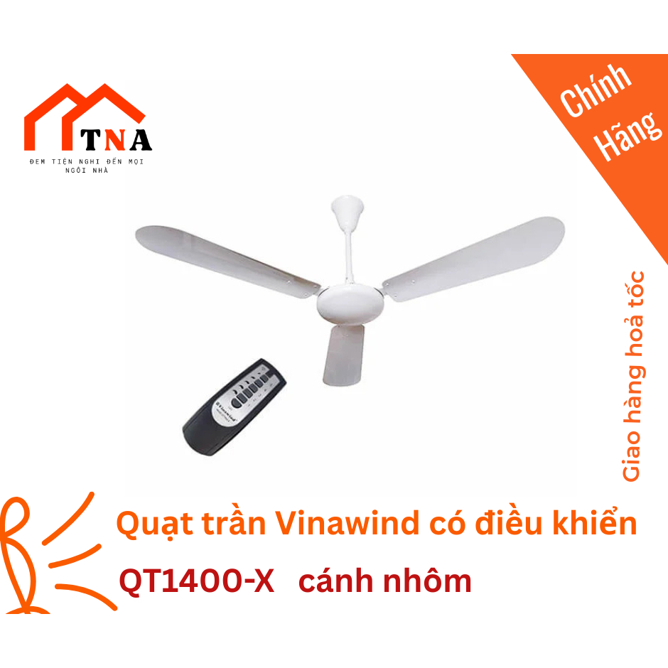 Quạt trần Vinawind QT1400X - Sải cánh 1400mm, Cánh nhôm, Có điều khiển từ xa, Màu xanh hoặc kem