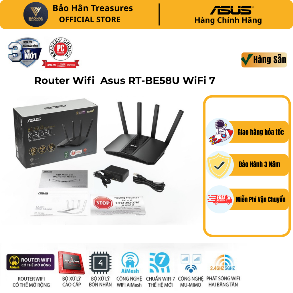 Router Wifi 7 Asus RT-BE58U BE3600 AiMesh Extendable Router, 4K-QAM, MLO - Hàng Chính Hãng