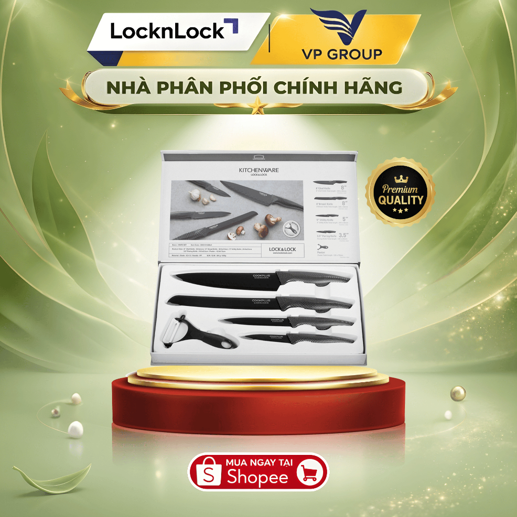 Bộ dao nhà bếp 5 món LocknLock chính hãng, màu đen - CKK101S5BLK (VPG)