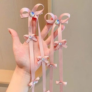 Sét 2 kẹp tóc nơ dài đính hạt kim tuyến lấp lánh dễ thương xinh xắn đáng yêu cho bé