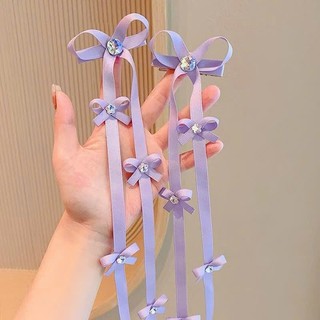 Sét 2 kẹp tóc nơ dài đính hạt kim tuyến lấp lánh dễ thương xinh xắn đáng yêu cho bé