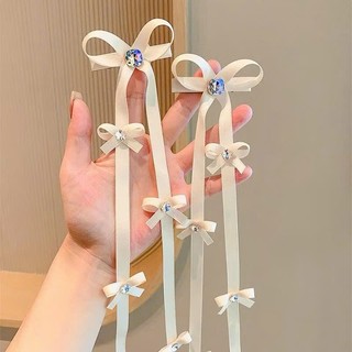 Sét 2 kẹp tóc nơ dài đính hạt kim tuyến lấp lánh dễ thương xinh xắn đáng yêu cho bé