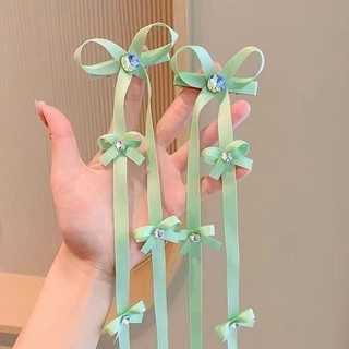 Sét 2 kẹp tóc nơ dài đính hạt kim tuyến lấp lánh dễ thương xinh xắn đáng yêu cho bé