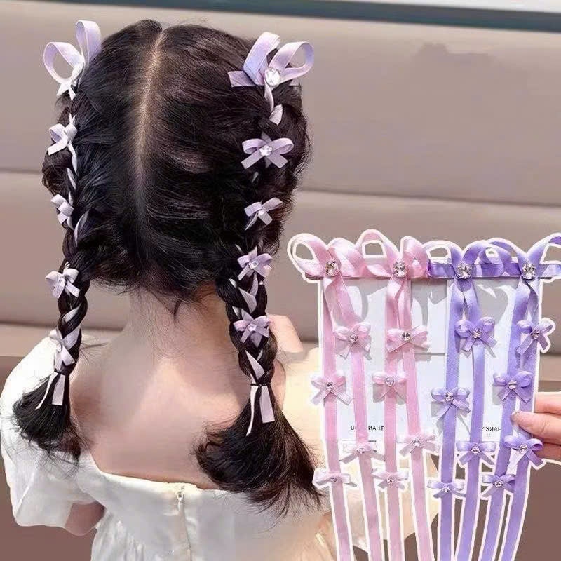 Sét 2 kẹp tóc nơ dài đính hạt kim tuyến lấp lánh dễ thương xinh xắn đáng yêu cho bé