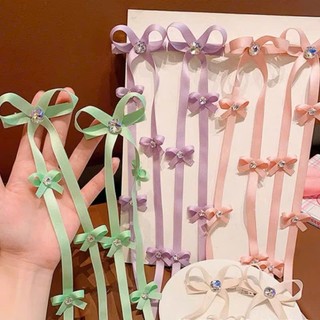 Sét 2 kẹp tóc nơ dài đính hạt kim tuyến lấp lánh dễ thương xinh xắn đáng yêu cho bé