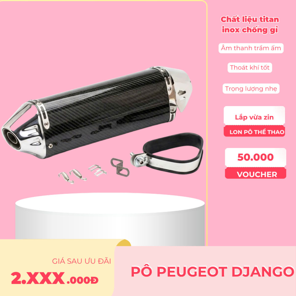 Pô xe Peugeot Django 125/150 titan/inox thể thao