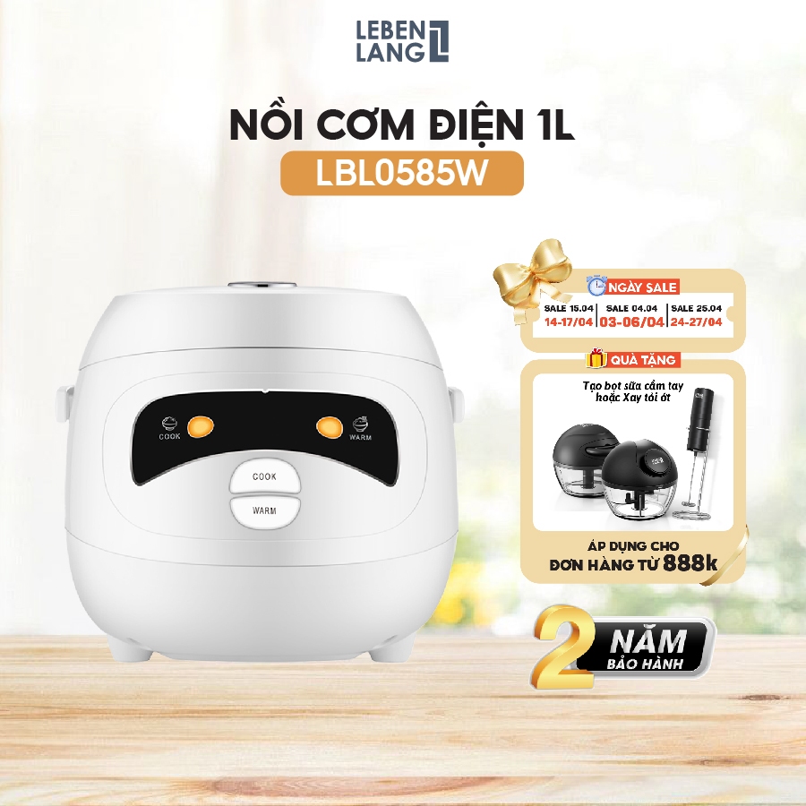 Nồi cơm điện Lebenlang LBL0585, dung tích 1 lít, công suất 350W, thiết kế đơn giản, bảo hành 2 năm -