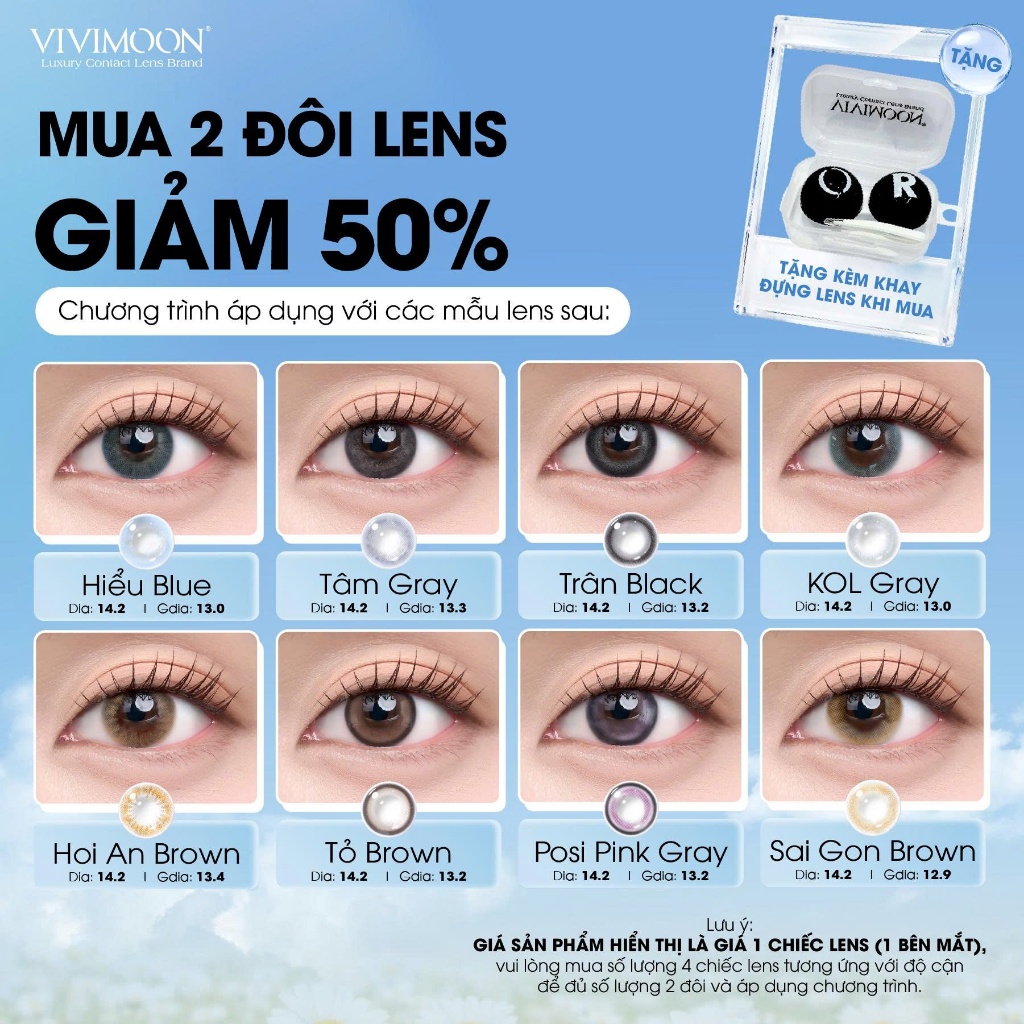 [MUA 2 ĐÔI LENS GIẢM 50%] Kính áp tròng VIVIMOON, lens cho mắt thở hạn sử dụng 6 tháng [Giá 1 chiếc 
