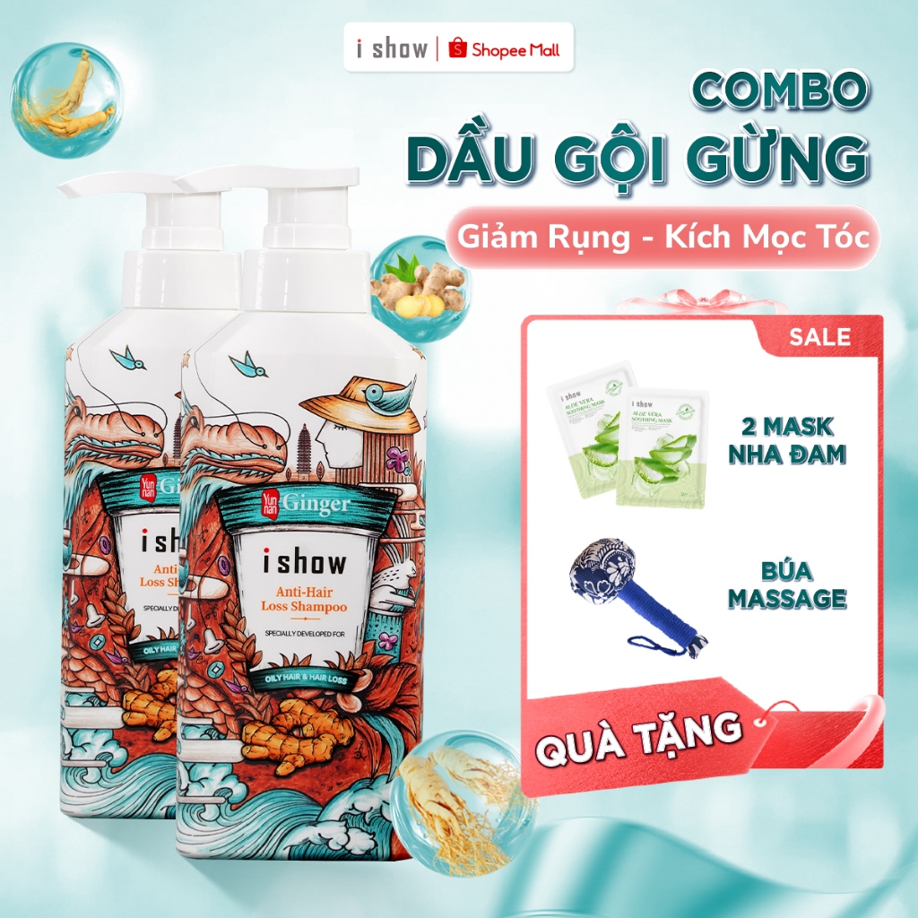 Combo 2 Dầu Gội Gừng I SHOW Hỗ Trợ Giảm Rụng Kích Mọc Tóc 300ml/chai - Dưỡng Tóc Chắc Khoẻ