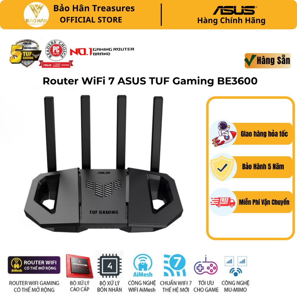 Router Phát WIFI7 Asus TUF-BE3600 V2, MESH WI-FI7 Mở Rộng (802.11be), 2 Băng Tần chuẩn BE3600 - Hàng