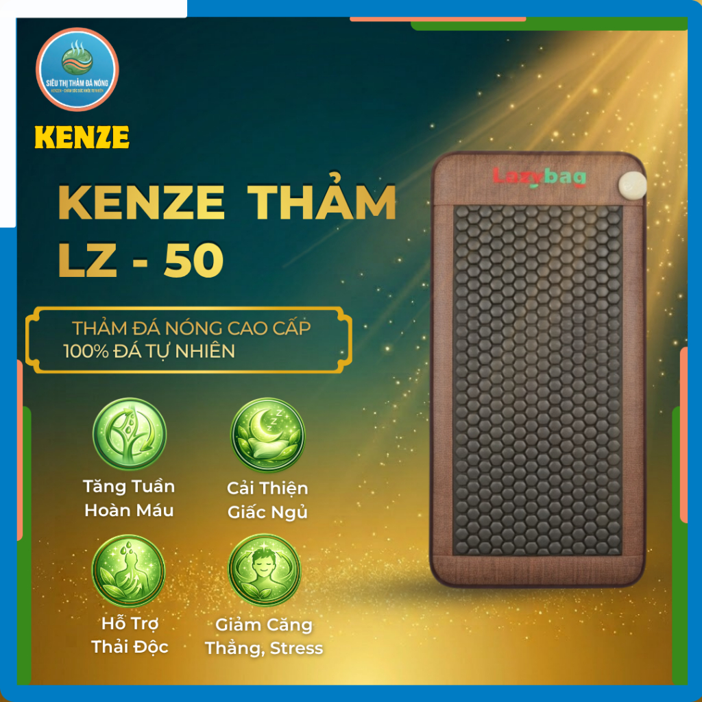 Thảm Đá Nóng KENZE LZ-50 (50x100cm) - 384 Viên Đá Argeta Đen Lục Giác - Đổi Trả 7 Ngày - Siêu Thị Th