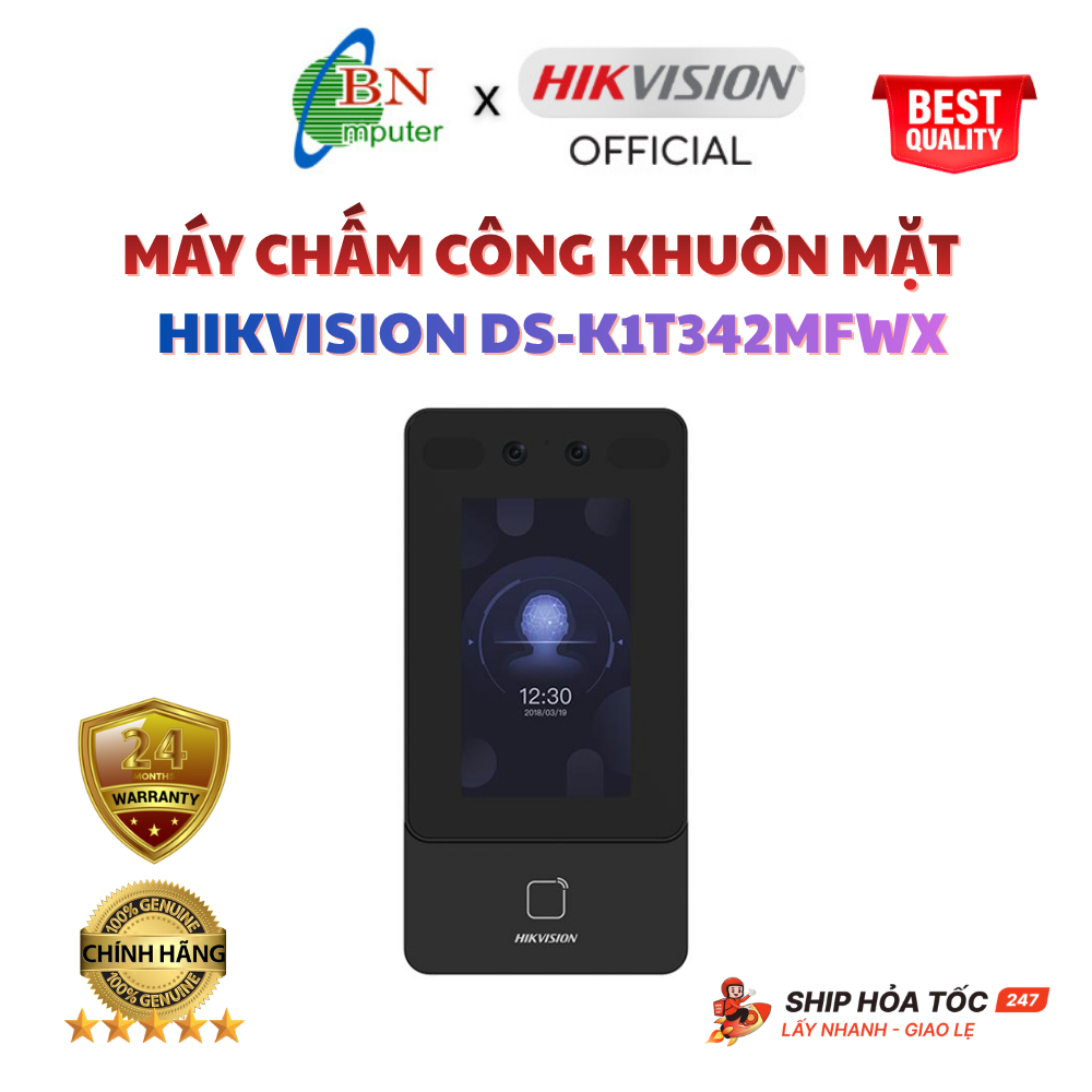 Máy chấm công Hikvision DS-K1T342MFWX nhận diện khuôn mặt, vân tay, thẻ từ, màn hình LCD 4.3inch, ch