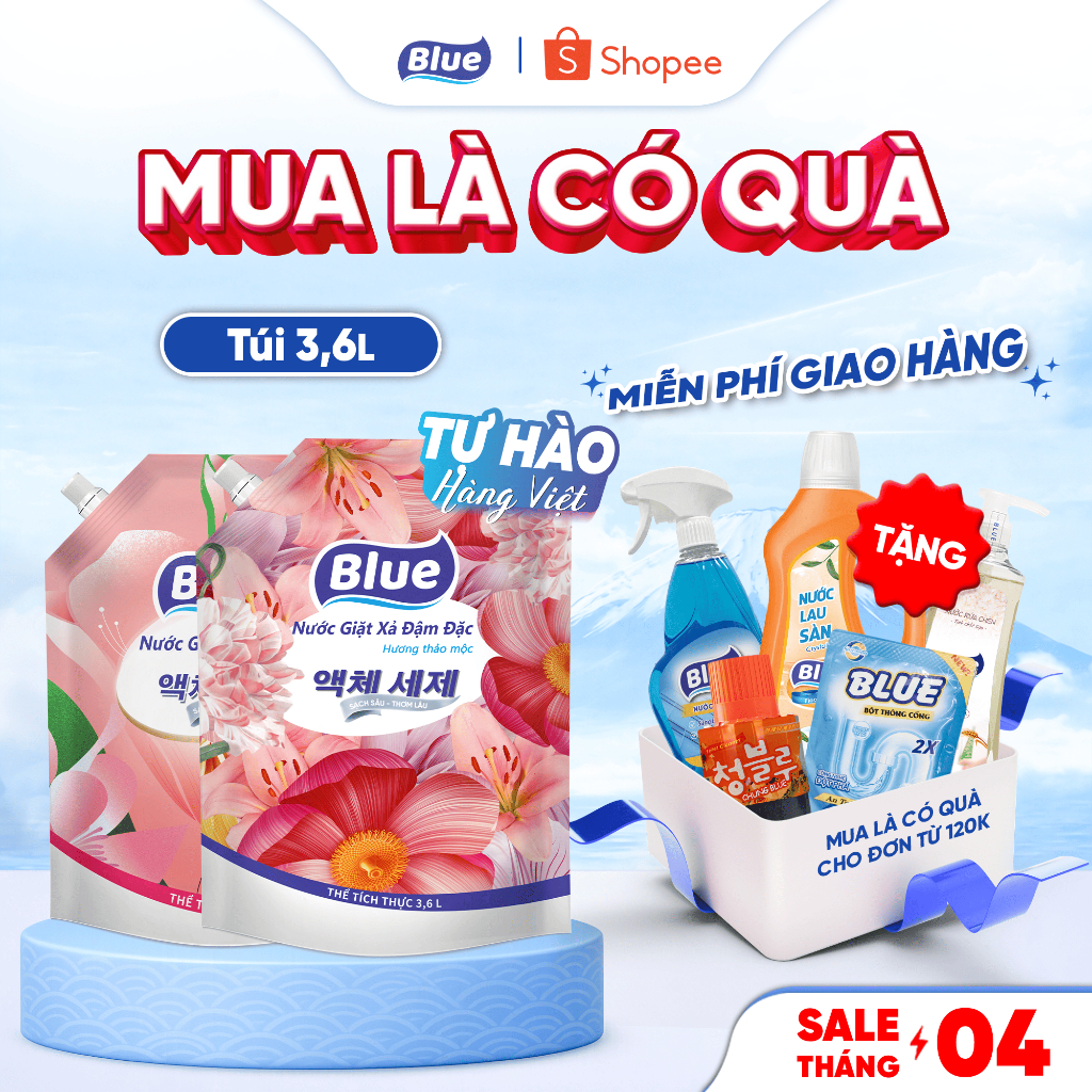 Nước Giặt Blue Đậm Đặc Hàn Quốc, Sạch Sâu, Thơm Lâu, Lưu Hương 72h, Dùng Được Mọi Máy Giặt