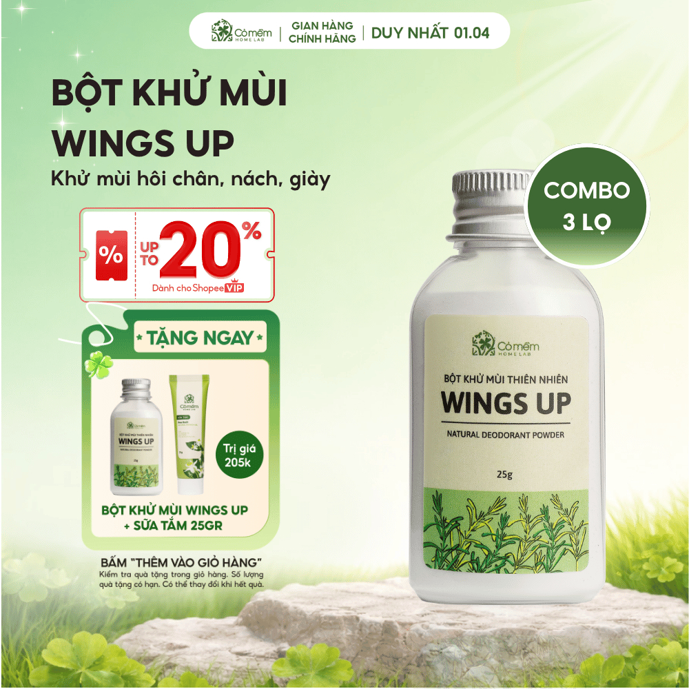 [MUA 3 TẶNG 1] Combo 3 Bột Khử Mùi Wings Up Khử Mùi Hôi Chân Hôi Nách Giày Cỏ Mềm 25g