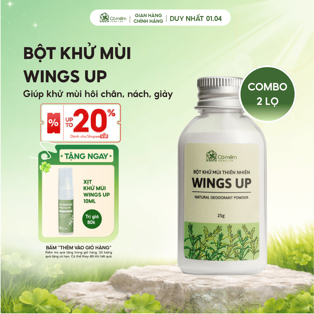 Combo 2 Bột Khử Mùi Wings Up Khử Mùi Hôi Chân Hôi Nách Kiểm Soát Mồ Hôi Hôi Cỏ Mềm 25g