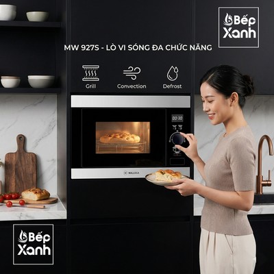 Lò Vi Sóng Âm Tủ Malloca MW 927S (27L) - Kính Đen Phối Inox - 5 Mức Công Suất - Bảo Hành 3 Năm