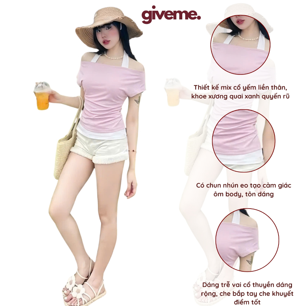 [SUMMER VIBE] Áo Trễ Vai Kiểu Nữ Dáng Nhún Eo Mix Áo Cổ Yếm Liền Thân Phù Hợp Mùa Hè Đi Chơi, Du Lịch Mát Mẻ - BY GIVEME | BigBuy360 - bigbuy360.vn