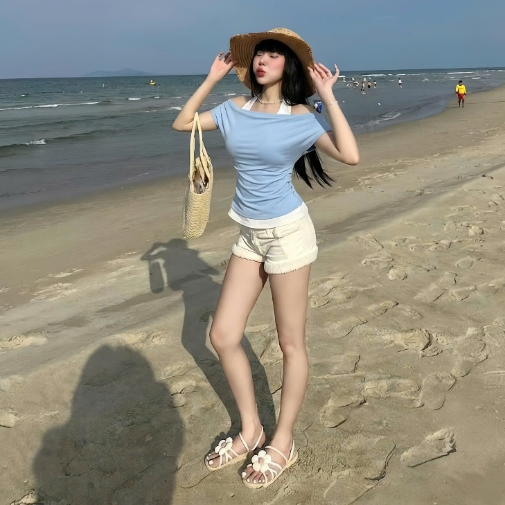 [SUMMER VIBE] Áo Trễ Vai Kiểu Nữ Dáng Nhún Eo Mix Áo Cổ Yếm Liền Thân Phù Hợp Mùa Hè Đi Chơi, Du Lịch Mát Mẻ - BY GIVEME | BigBuy360 - bigbuy360.vn