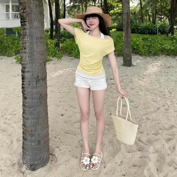 [SUMMER VIBE] Áo Trễ Vai Kiểu Nữ Dáng Nhún Eo Mix Áo Cổ Yếm Liền Thân Phù Hợp Mùa Hè Đi Chơi, Du Lịch Mát Mẻ - BY GIVEME | BigBuy360 - bigbuy360.vn