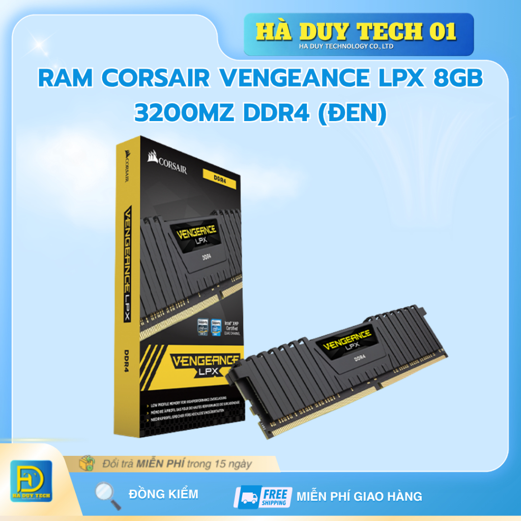 RAM CORSAIR VENGEANCE LPX 8GB 3200MZ DDR4 (ĐEN) - Cam Kết Chính Hãng - Bh 36T - Ha Duy Tech