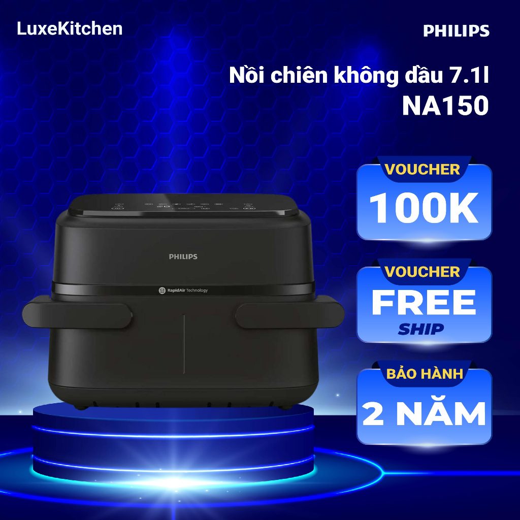 Nồi Chiên Không Dầu 2 Ngăn 7.1L Philips NA150/00 - Công suất 2450W - 6 chương trình cài đặt sẵn