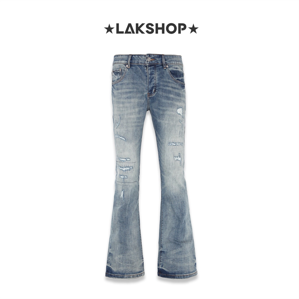 Quần jean ống loe Blue Light Torn Indigo Vintage Flare