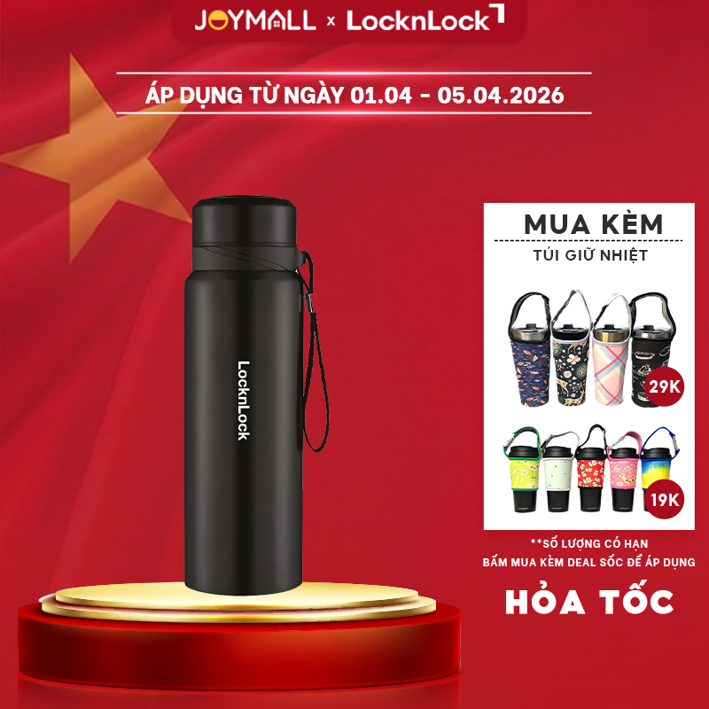 Bình giữ nhiệt LocknLock 800ml LHC6180BLK màu Đen, Hàng chính hãng, lưới lọc trà, dây treo- JoyMall