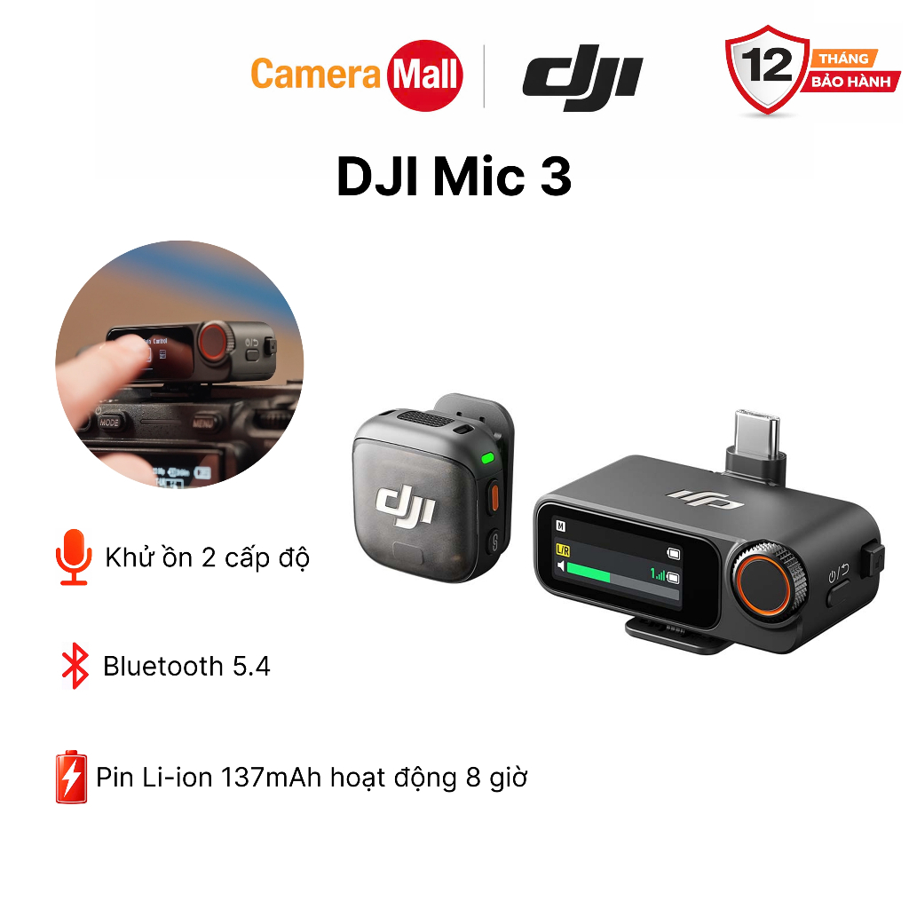 Bộ micro không dây cài áo DJI Mic 3 (1TX + 1RX) Mini nhỏ gọn nhẹ, khử ồn chất lượng