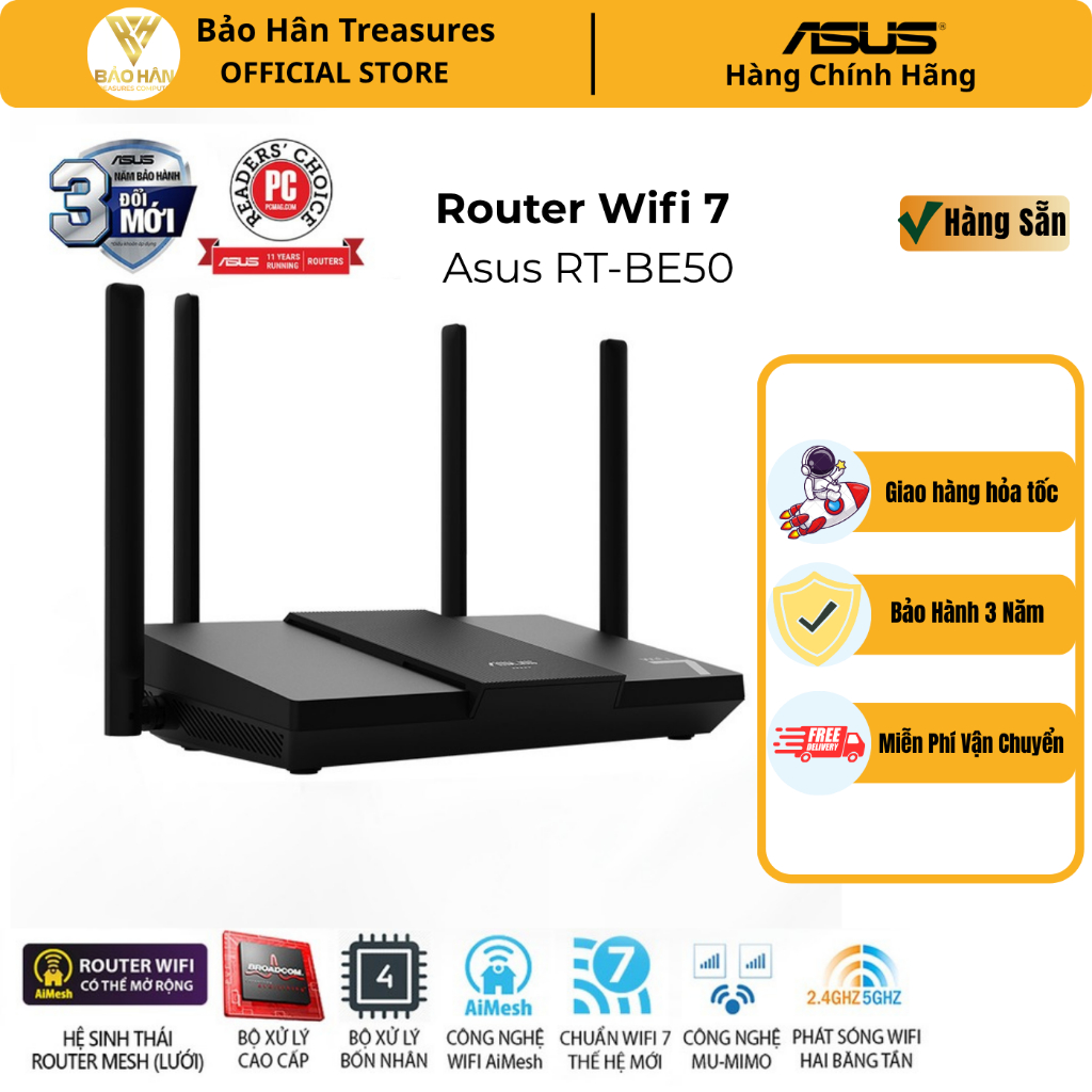Bộ Phát Wifi 7 chuẩn BE3600 ASUS RT-BE50