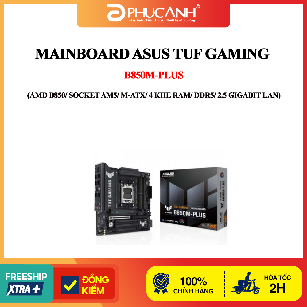 Bo mạch chủ Asus TUF Gaming B850M-PLUS (AMD B850/ Socket AM5/ M-ATX/ 4 khe ram/ DDR5/ 2.5 Gigabit LA