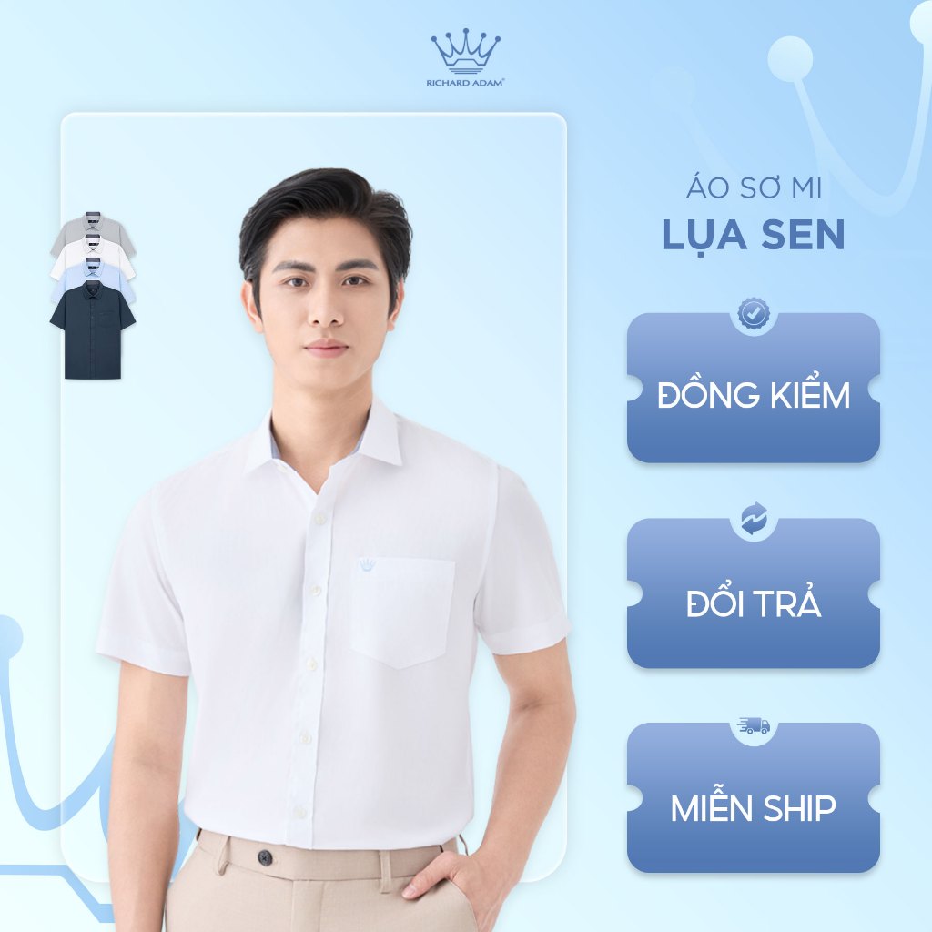Áo Sơ Mi Cộc Tay Nam Richard Adam Lụa Sen Mềm Mại, Thoáng Khí, Hạn Chế Nhăn, Đứng Phom SM061725