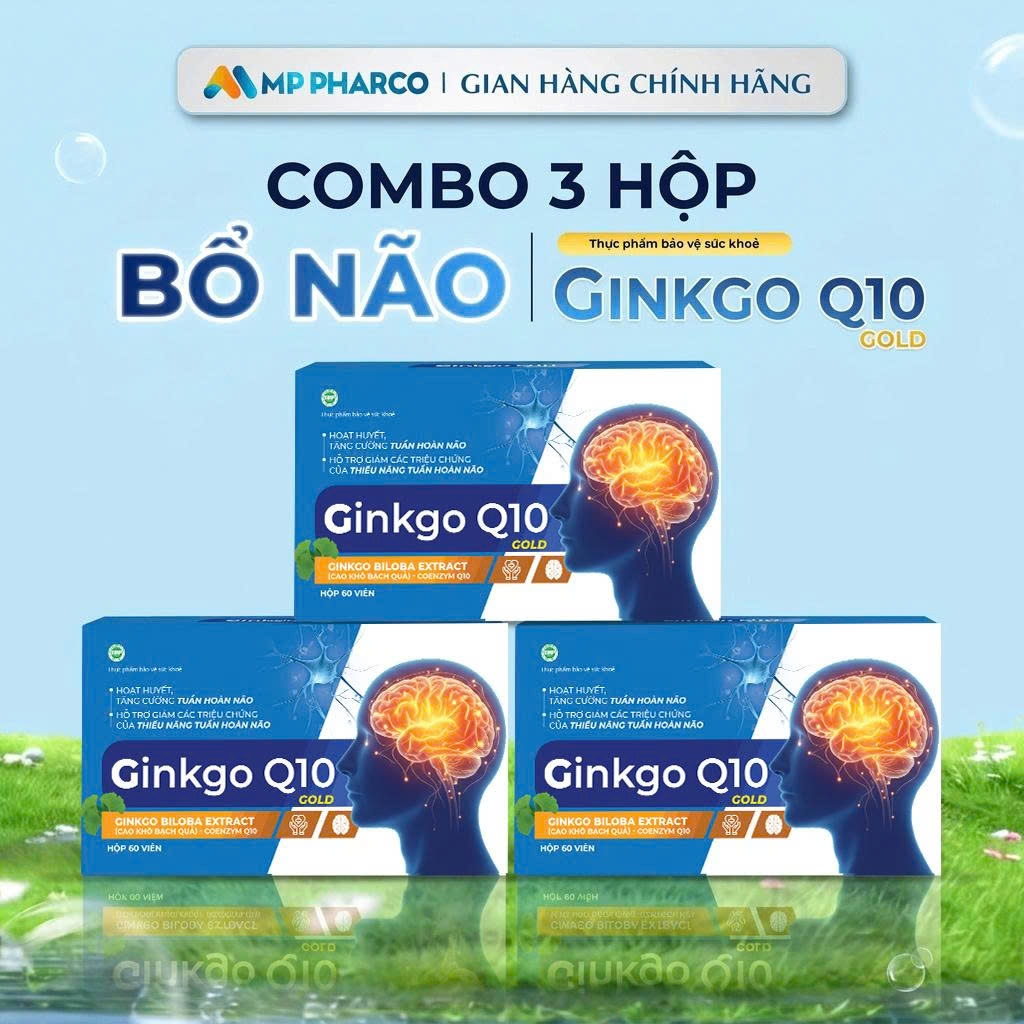 Combo 3 -TPBVSK GINKGO Q10 GOLD Hỗ Trợ Hoạt Huyết Tăng cường tuần hoàn não dành cho người đau đầu mấ