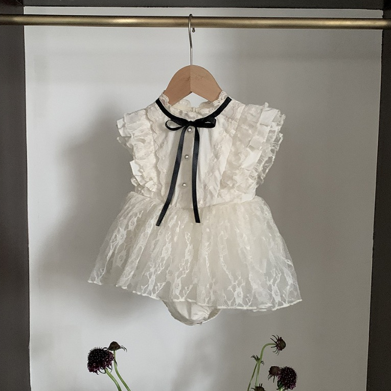 𝐀𝐩𝐫𝐢𝐥 𝐛𝐞́𝐛𝐞́ - Jenny Bebe Suit Váy ren voan trắng tiểu thư sinh nhật công chúa cho bé gái 1 - 2 tuổi