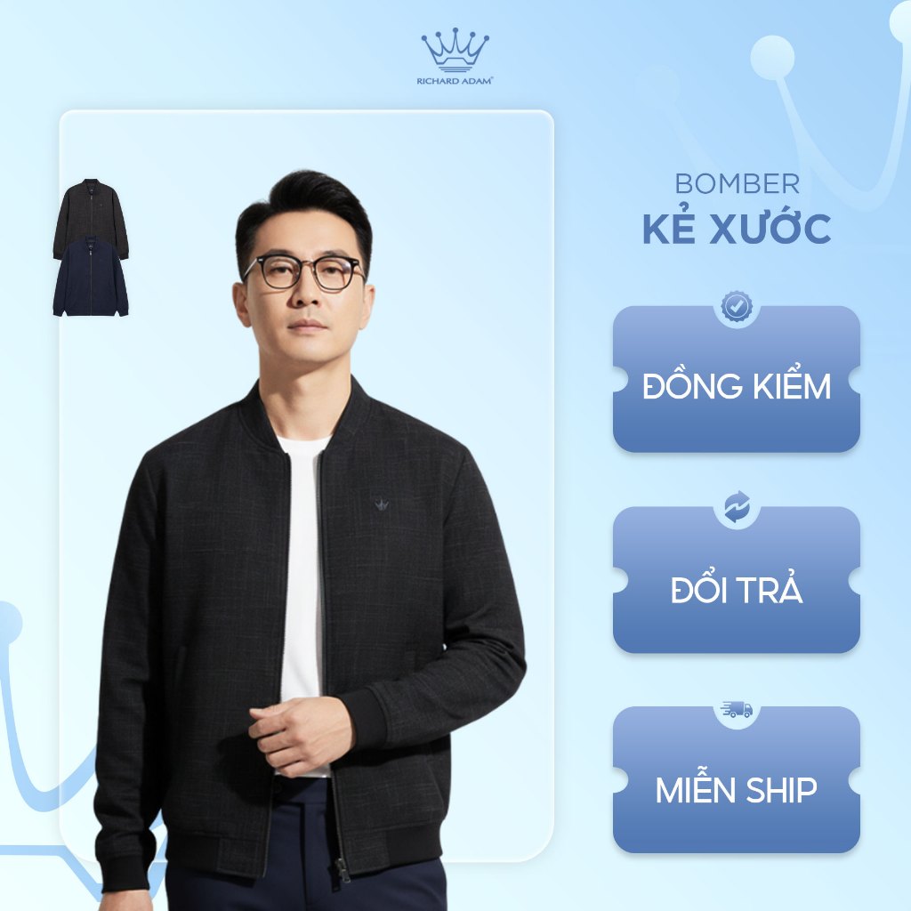 Áo Khoác Gió Bomber Nam Richard Adam, Họa Tiết Kẻ Xước Chính Hãng, Mềm Mại, Thoải Mái BB200925