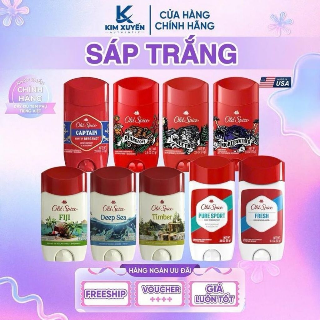 HỎA TỐC - Lăn sáp khử mùi Old Spice Bearglove, Wolfthorn,  Timber, Fiji, PureSport, Fresh, Original