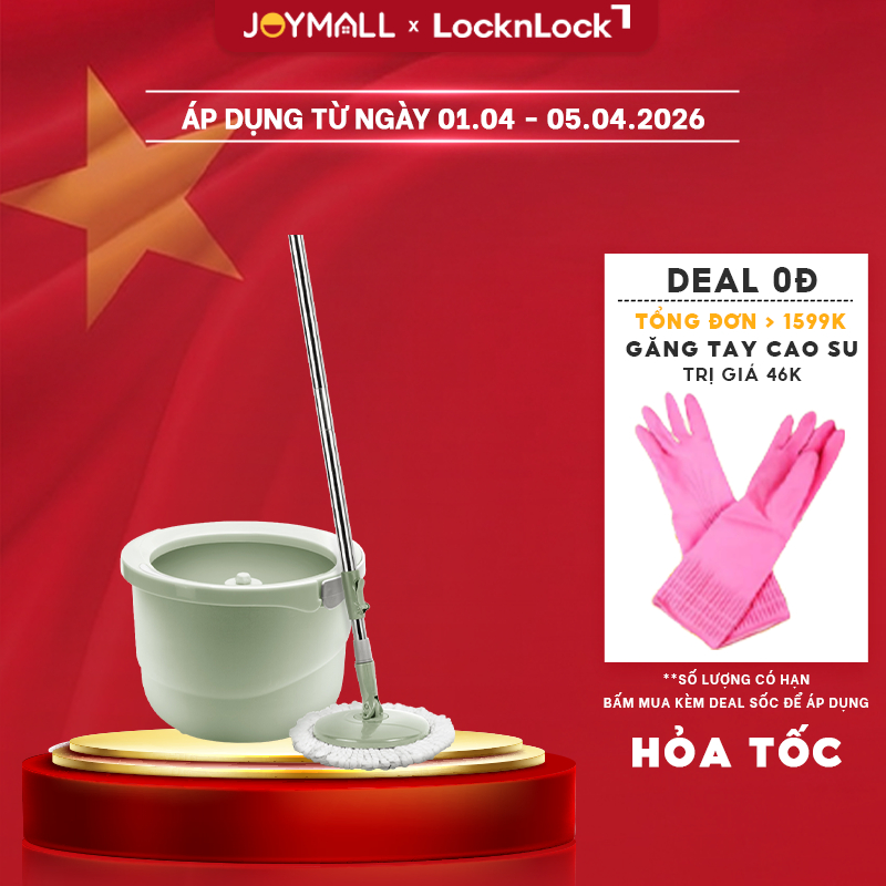 Bộ Cây Lau Nhà LocknLock Tự Vắt, 360 Độ, 3 Bông Lau ETM498MITS2, Hàng Chính Hãng - JoyMall
