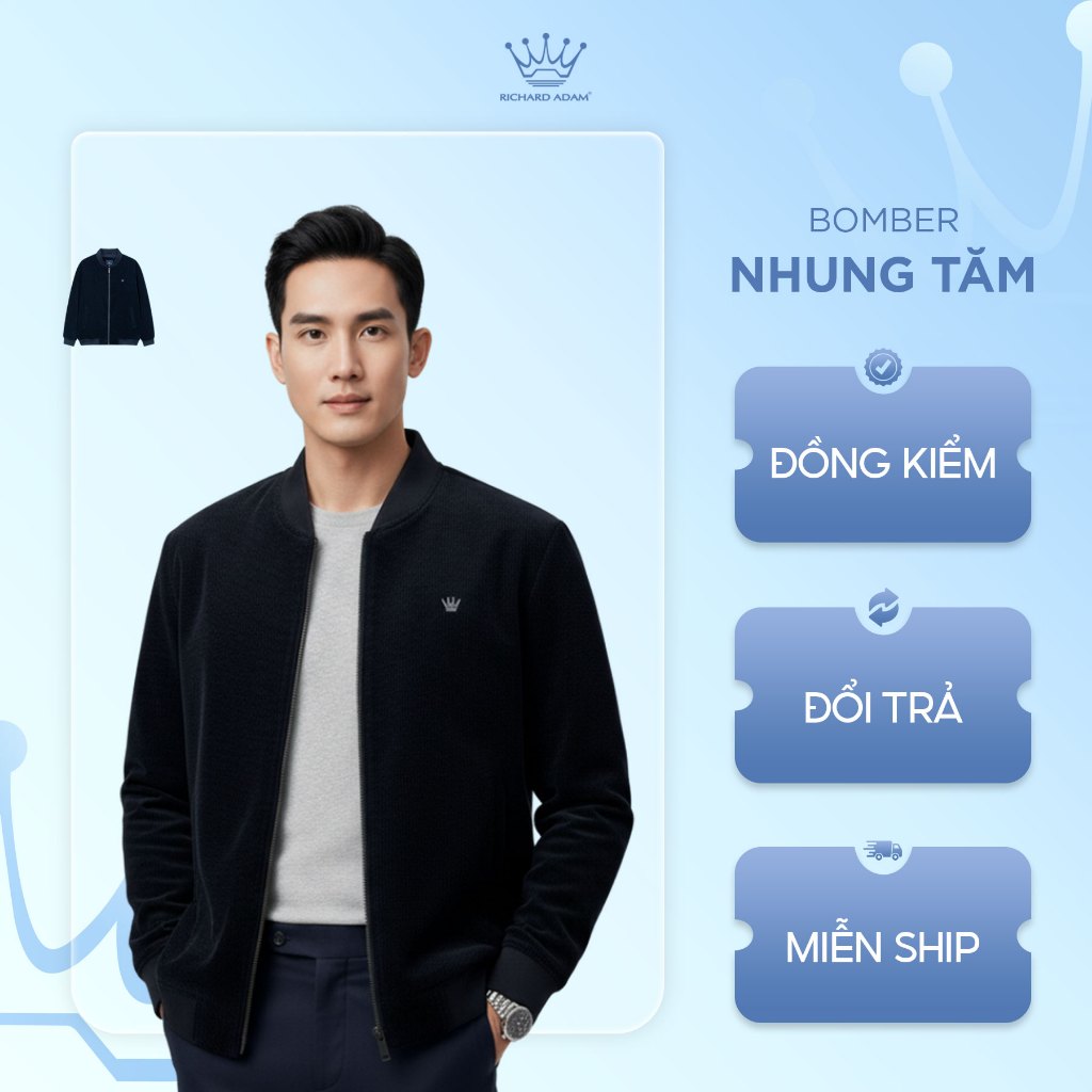 Áo Khoác Bomber Nhung Tăm Richard Adam, Mềm Mại, Ấm Áp, Giữ Nhiệt, Cản Gió, Form Regular BB050925